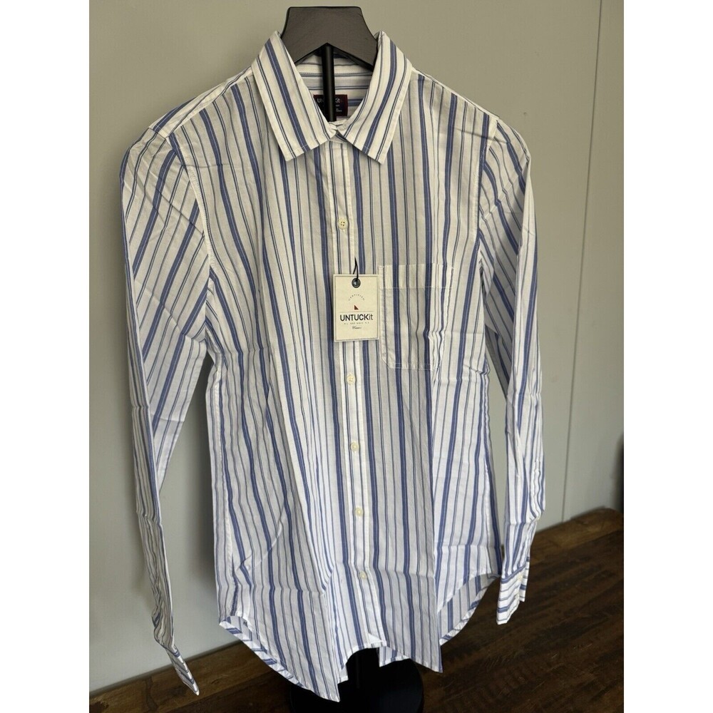 UNTUCKit Size 2 Womens Shirt Pinot Perse Blue White Stripe Long Sleeve Button Up